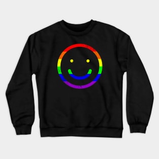 Distressed Rainbow Gay Pride Happy Face Crewneck Sweatshirt